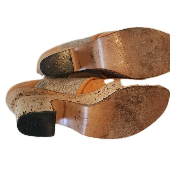 Rare Rive Gauche women Suede wedge Cork Platform Loafer Heels 38 made in Italy - Picture 8 of 9